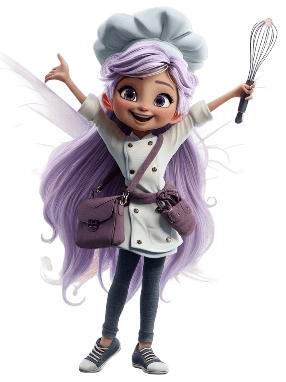 Pyxi celebrating with her arms raised and whisk in hand